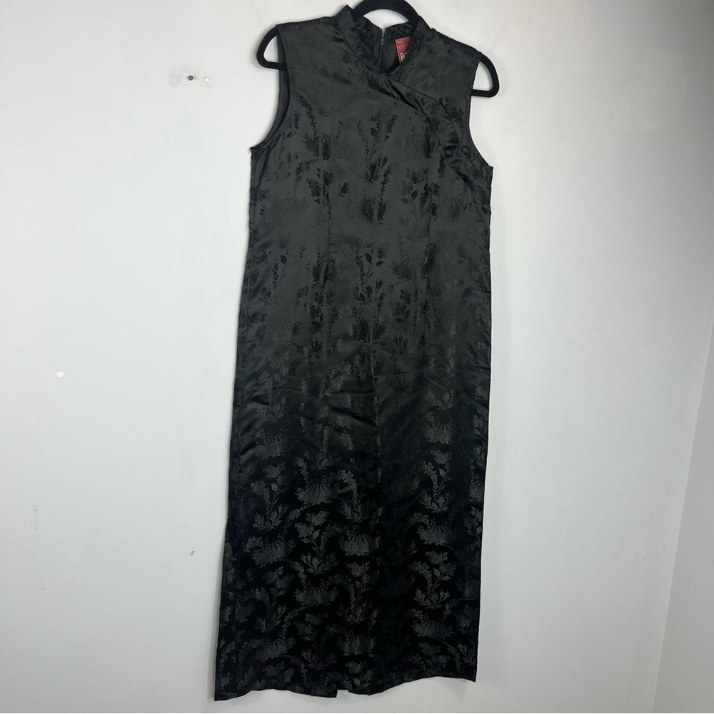 April Cornell 90's Vintage Size Small Satin High Neck Jacquard Black Dress BB14